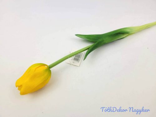 Tulipán gumi szálas élethű szár + levél 45 cm - Sárga