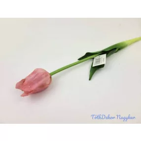   Tulipán gumi szálas élethű szár + levél 45 cm - Világos Mályvás