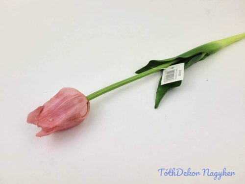 Tulipán gumi szálas élethű szár + levél 45 cm - Világos Mályvás