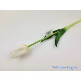 Tulipán gumi szálas élethű szár + levél 45 cm - Fehér