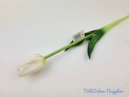 Tulipán gumi szálas élethű szár + levél 45 cm - Fehér