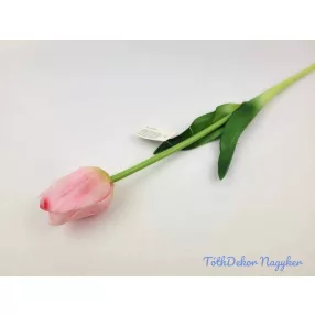   Tulipán gumi szálas élethű szár + levél 45 cm - Világos Rózsaszín