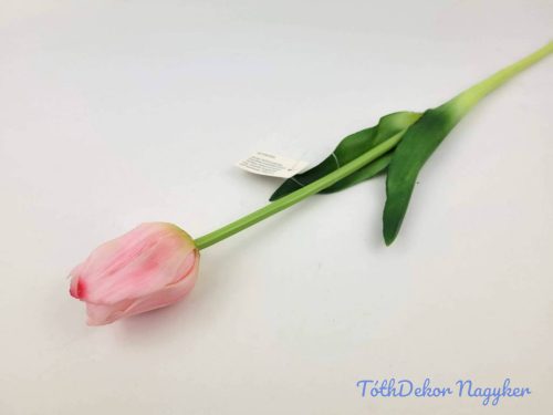 Tulipán gumi szálas élethű szár + levél 45 cm - Világos Rózsaszín