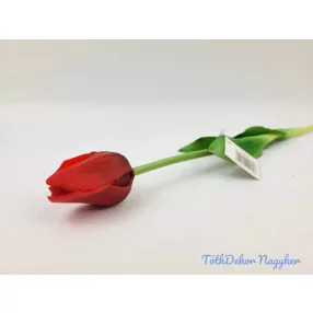 Tulipán gumi szálas élethű szár + levél 45 cm - Piros