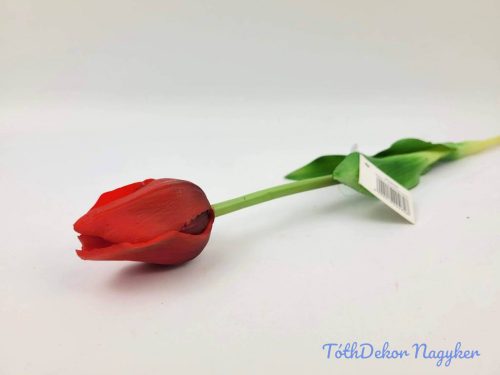 Tulipán gumi szálas élethű szár + levél 45 cm - Piros