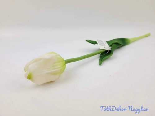 Tulipán gumi szálas élethű szár + levél 45 cm - Zöldes Fehér