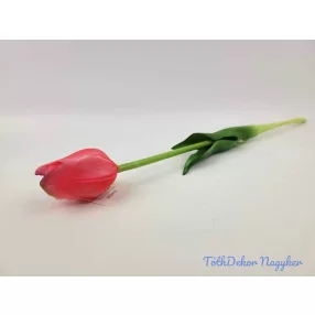   Tulipán gumi szálas élethű szár + levél 45 cm - Erős Rózsaszín