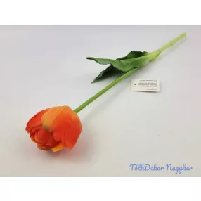   Tulipán kerek gumi szálas élethű szár + levél 39 cm - Narancs