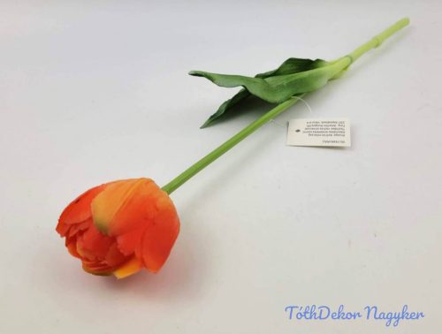 Tulipán kerek gumi szálas élethű szár + levél 39 cm - Narancs