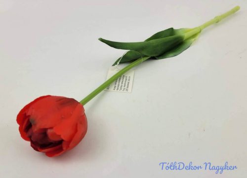 Tulipán kerek gumi szálas élethű szár + levél 39 cm - Piros