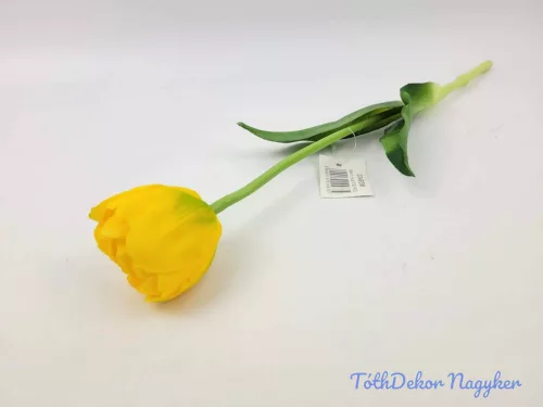Tulipán kerek gumi szálas élethű szár + levél 39 cm - Sárga
