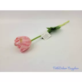   Tulipán kerek gumi szálas élethű szár + levél 39 cm - Világos Rózsaszín