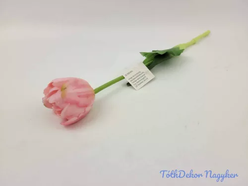 Tulipán kerek gumi szálas élethű szár + levél 39 cm - Világos Rózsaszín