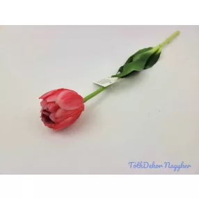   Tulipán kerek gumi szálas élethű szár + levél 39 cm - Erős Rózsaszín