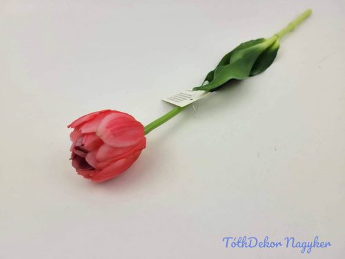Tulipán kerek gumi szálas élethű szár + levél 39 cm - Erős Rózsaszín