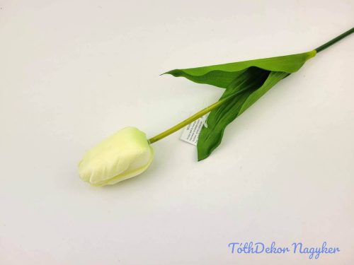 Tulipán szálas selyemvirág 60 cm - Zöldes Fehér