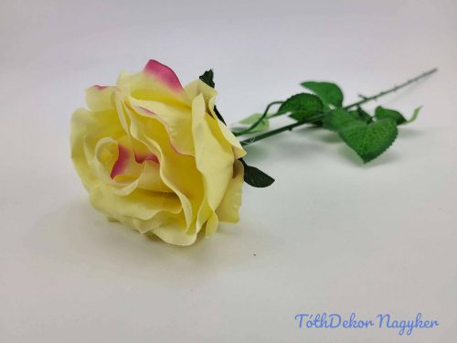 Szép fejű rózsa szálas selyemvirág 60 cm - Pinkes Krém