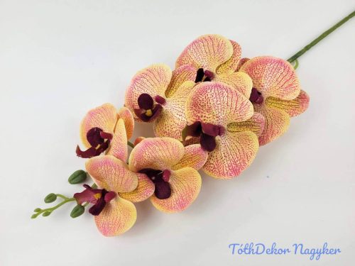 Gumis orchidea 7 fejes ág 77 cm - Krém-Rózsaszín Cirmos