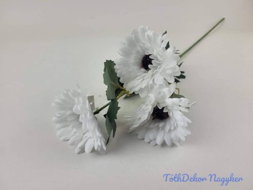 Gerbera 3 fejes selyemvirág ág 61cm - Fehér