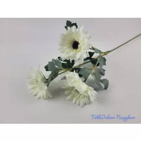 Gerbera 3 fejes selyemvirág ág 61cm - Törtfehér