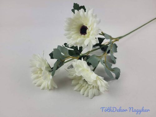 Gerbera 3 fejes selyemvirág ág 61cm - Törtfehér