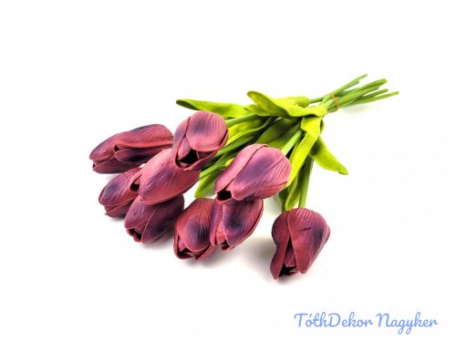 Tulipán 10 szálas gumi köteg 34 cm - Bordó