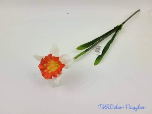 Nárcisz szálas selyemvirág 45 cm - Fehér-Narancsos