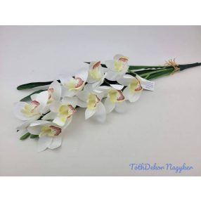 Gumis mű cymbidium orchidea levéllel 54cm - Fehér