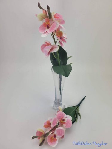 Orchidea gumis levéllel 32cm - Halvány rózsaszín