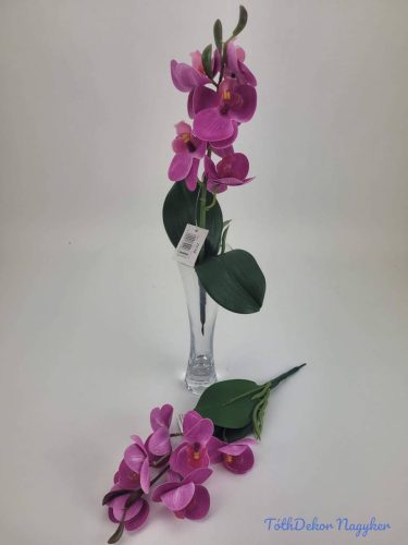 Orchidea gumis levéllel 32cm - Sötét rózsaszín