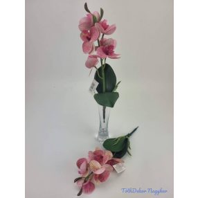 Orchidea gumis levéllel 32cm - Cirmos rózsaszín