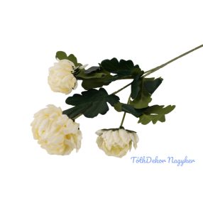 Krizantém 3 fejes selyem ág 68cm - Krém-Zöldes