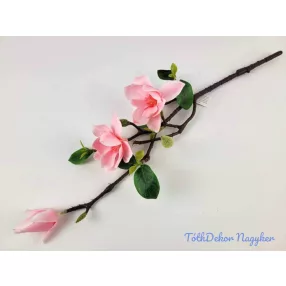 Magnólia 2 fej + bimbó real touch ág 54 cm - Rózsaszín