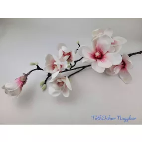   Gumis magnólia ág 7 fejes 95cm - Fehér-Rózsaszín közepű