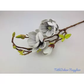   Magnólia 2 fej + bimbó real touch élethű ág 80 cm - Silver