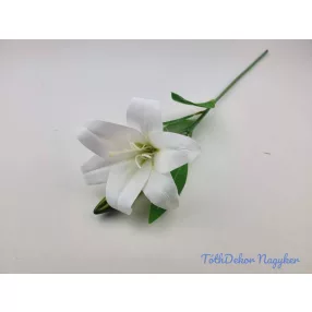 Liliom szálas gumis művirág 47cm - Fehér