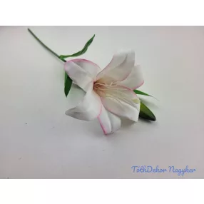   Liliom szálas gumis művirág 47cm - Fehér-Rózsaszín szélű