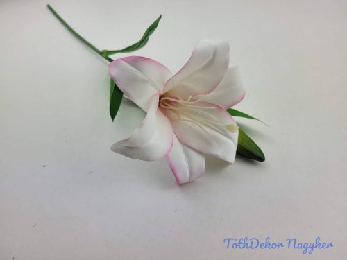 Liliom szálas gumis művirág 47cm - Fehér-Rózsaszín szélű