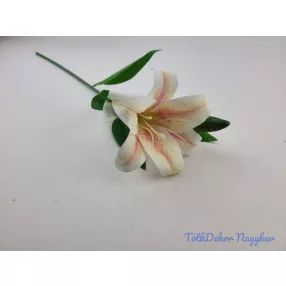   Liliom szálas gumis művirág 47cm - Krém-Rózsaszín Cirmos
