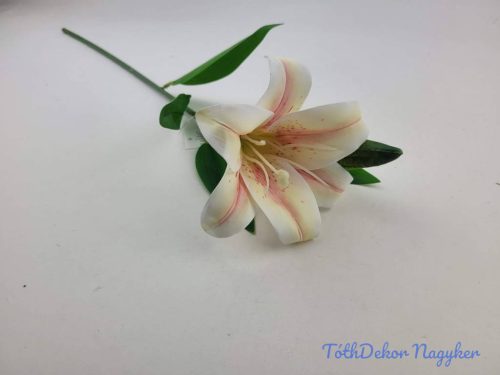 Liliom szálas gumis művirág 47cm - Krém-Rózsaszín Cirmos