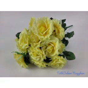 Rózsa 18 ágú selyem csokor 51 cm - Vajsárga