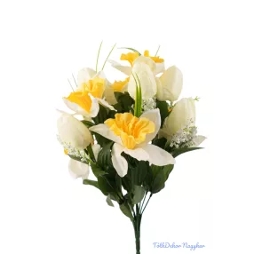 Tulipán-Nárcisz tavaszi selyemvirág csokor 40cm - Fehér