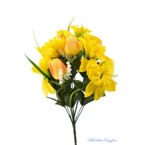 Tulipán-Nárcisz tavaszi selyemvirág csokor 40cm - Sárga