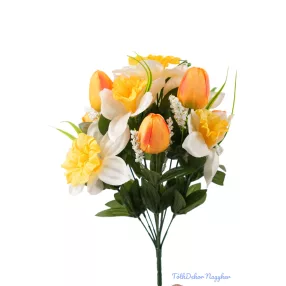   Tulipán-Nárcisz tavaszi selyemvirág csokor 40cm - Napsárga