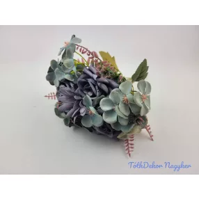 Rózsa + kis virág 7 ágú selyem csokor 29cm - Kék