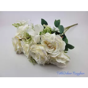 Rózsa 9 ágú selyemvirág csokor 49 cm - Krém
