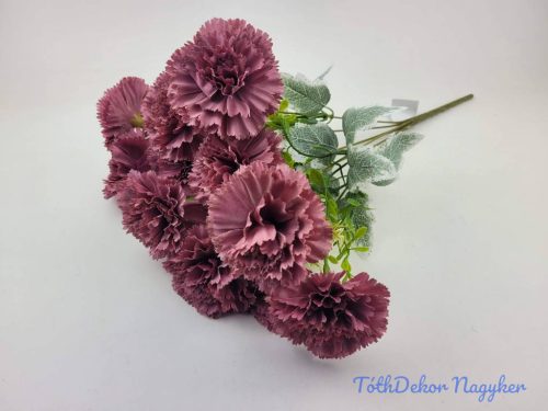 Szegfű 7 ágú 14 fejes selyem csokor 46cm - Sötét Mályva
