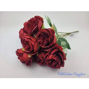 Peónia 9 ágú selyemvirág csokor 44cm - Sötét Piros