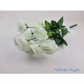 Rózsa 7 ágú selyemvirág csokor 42cm - Törtfehér
