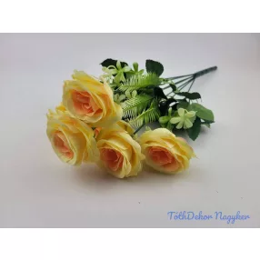 Rózsa 7 ágú selyemvirág csokor 42cm - Sárgás
